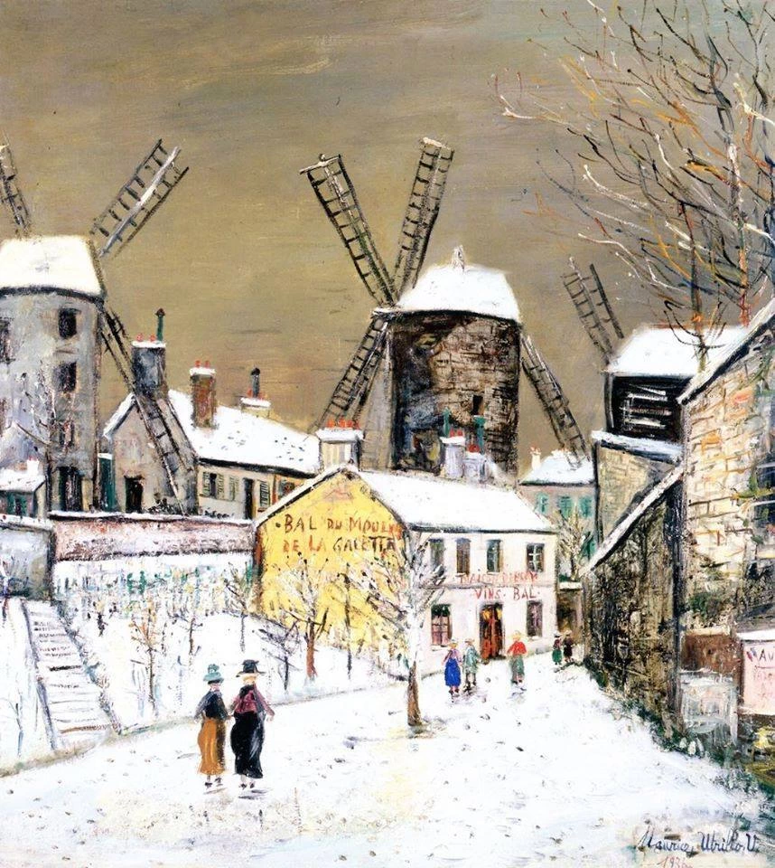 Tre mulini di Montmartre nella neve - (1936)
